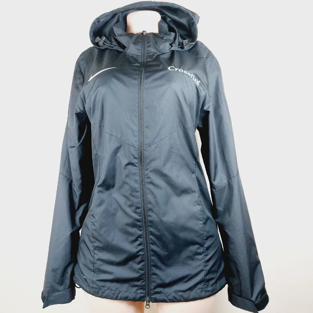 Nike Women's Black Shield Hooded Outdoor Trail Long Windbreaker Jacket Size M - Picture 2 of 14